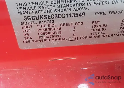 2014 Chevrolet Silverado 1500 2Lz из США, поврежденный, VIN 3GCUKSEC3EG113549